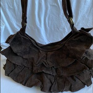 Brown suede bag with ruffles
